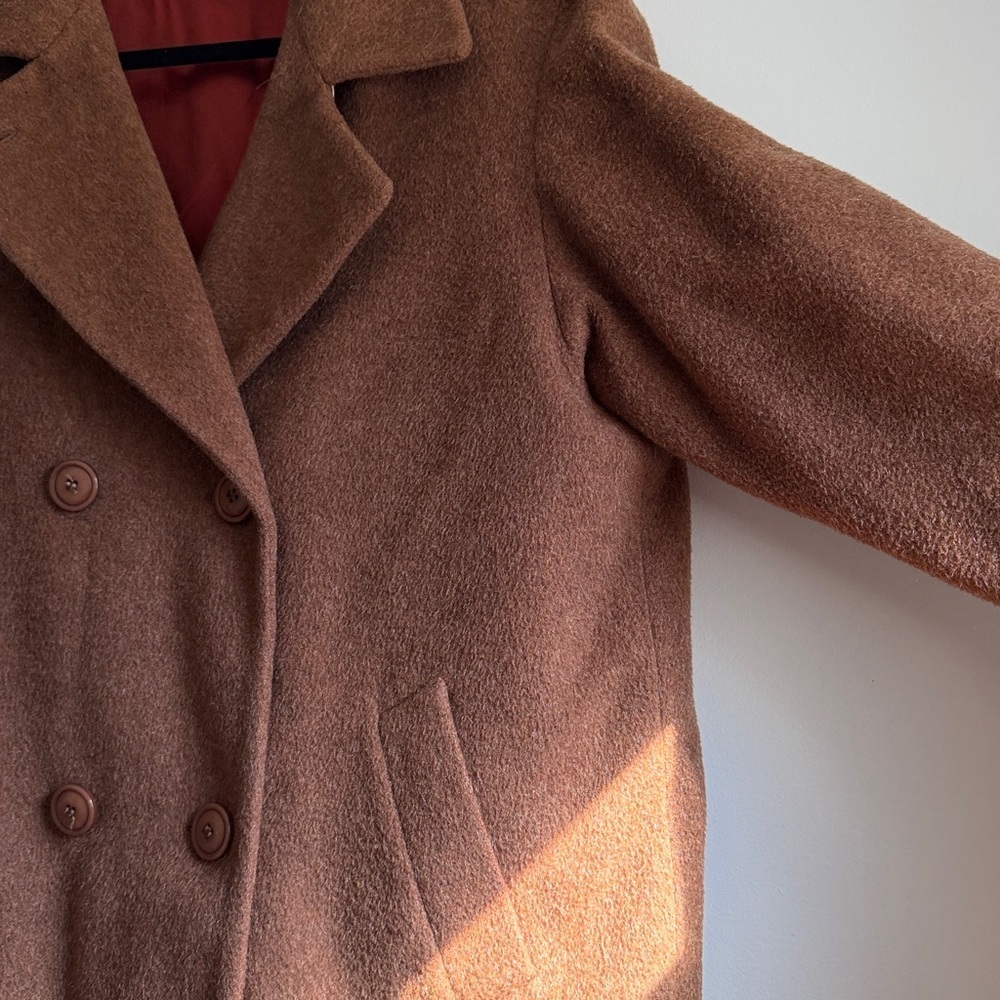 Vintage Brown Double-Breasted Alpaca Blend Coat - Picture 3 of 9